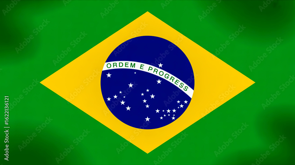 Obraz premium Detailed digital illustration of the Brazilian flag with a wavy texture Brazil flag national flag