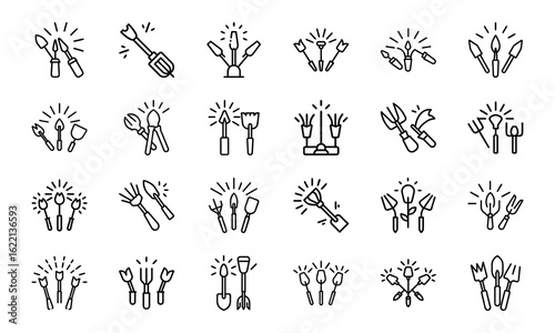 A comprehensive set of 24 black and white line icons representing diverse concepts such as business strategy, education, customer service, and daily life activities.