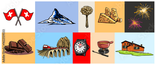 Switzerland National Day 2025  Flat Icon Set Vector Design Template