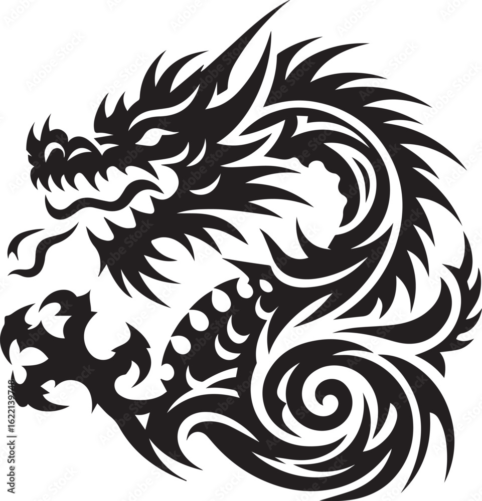 Obraz premium Tribal Dragon Tattoo vector Design black on white background