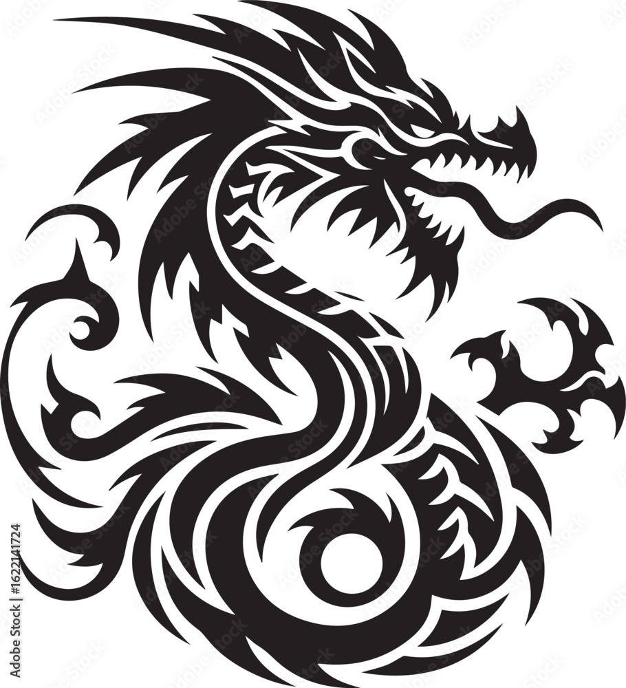 Obraz premium Tribal Dragon Tattoo vector Design black on white background