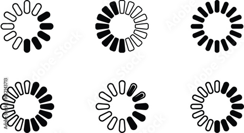 Collection of black and white circular loading indicators