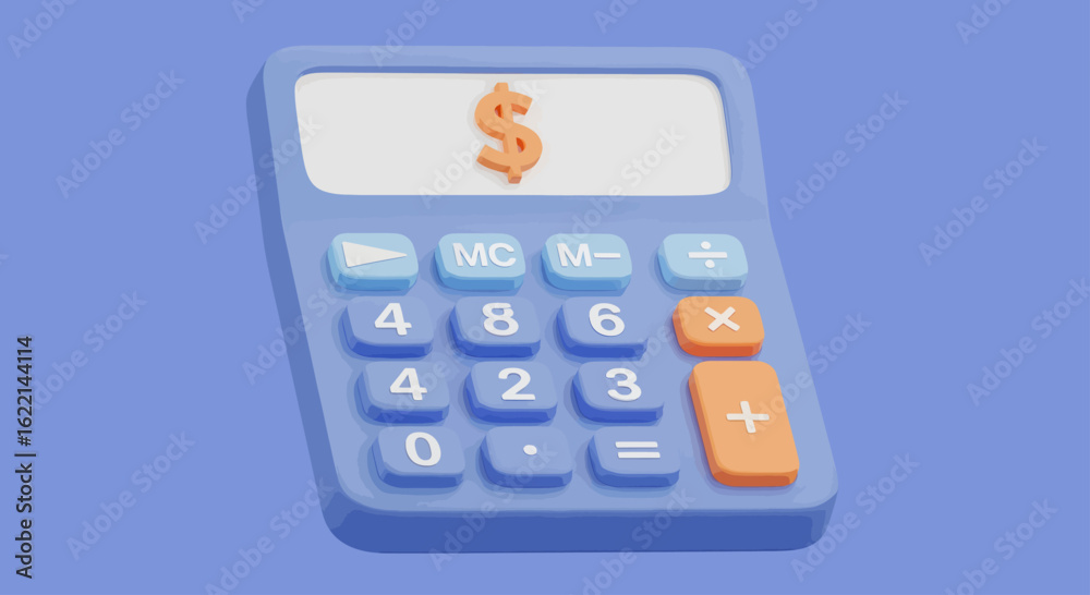A 3D illustration of a blue calculator with a dollar sign symbol, representing financial calculation, business accounting, and budget management concepts. A 3D illustration of a blue calculator with a dollar sign symbol, representing financial calculation, business accounting, and budget management concepts.