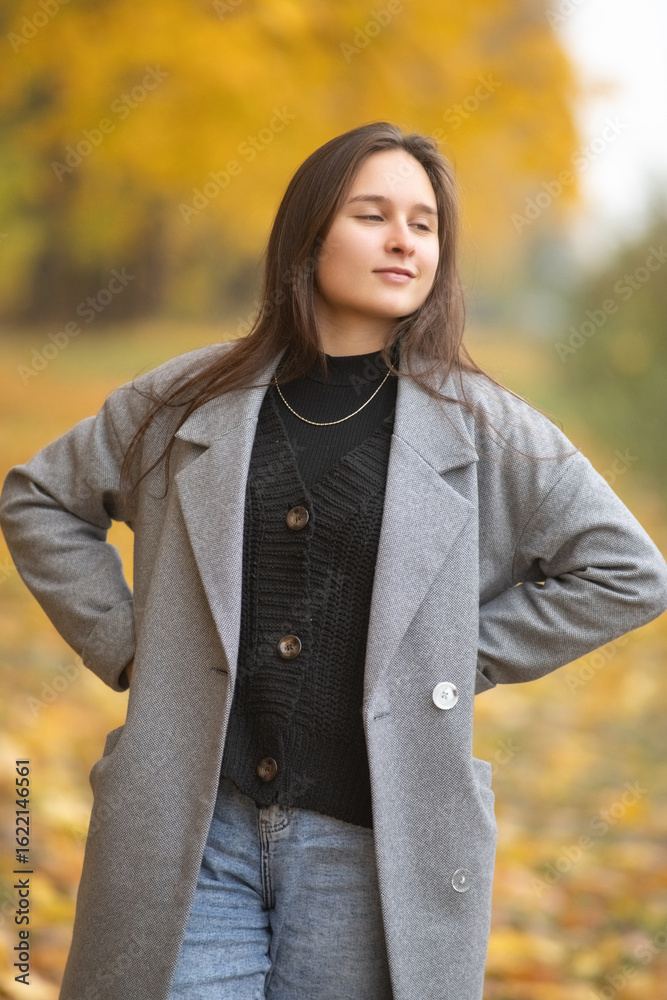 Portrait of a young beautiful long-haired girl in autumn outdoors. Portrait of a young beautiful long-haired girl in autumn outdoors.