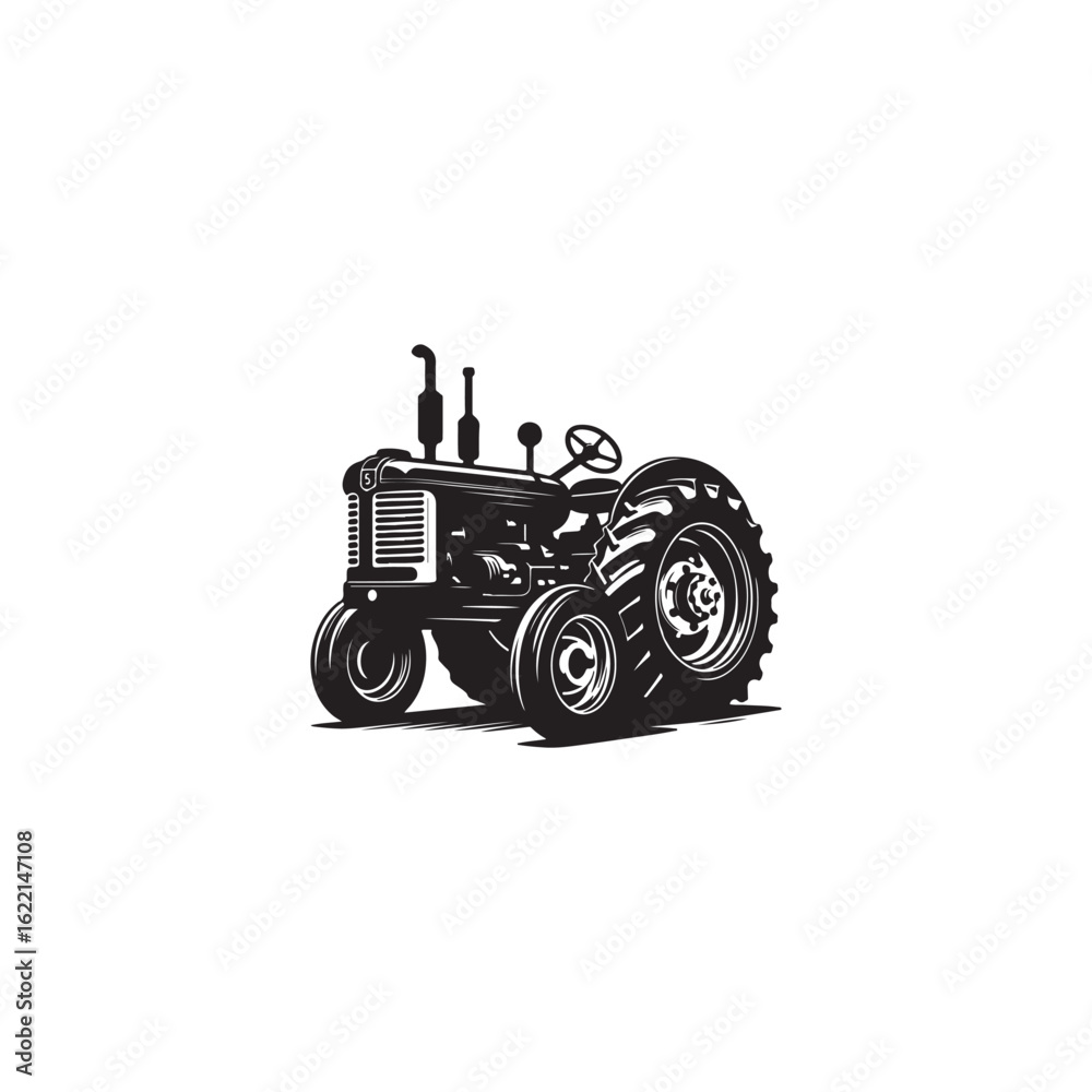 Obraz premium Bold black silhouette vector of a classic farm tractor, farm tractor