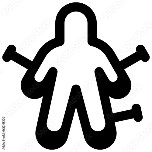 Poppet doll. Outlined stroke vector icon with black-filled details.