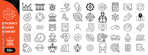 Set of efficiency related line icons. Productivity, optimization, improvement etc big icon set. icob