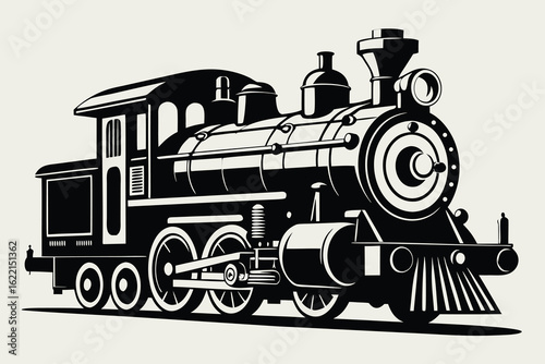 Vintage steam locomotive train black and white illustration railroad transportation retro design