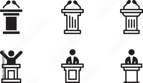 Podium Vector Illustration Set for Public Speaking and Presentation Events