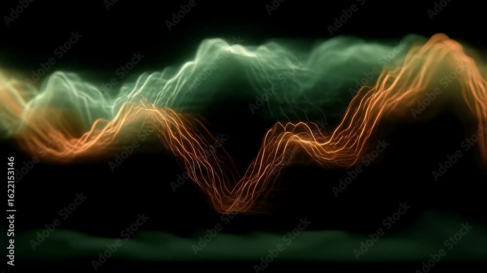 Timelapse effect of flowing brain wave lines morphing between soft green and orange shades to highlight the rhythmic pattern of sleepstage cycling.