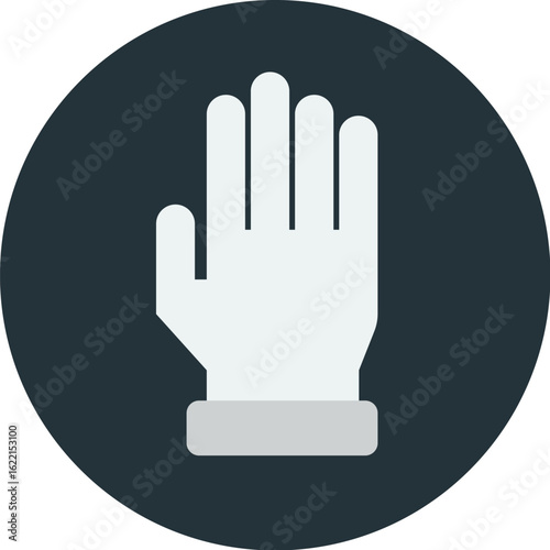 White gloved hand raised in a circle graphic.