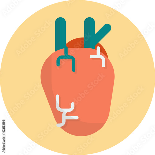 Illustration of a stylized human heart with arteries and veins, set against a circular background.