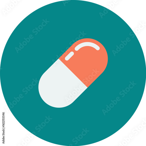 A single capsule pill, medicine, healthcare, pharmacy symbol.
