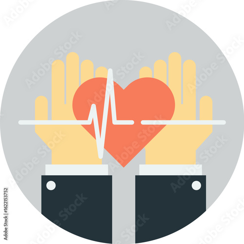 Illustration depicts hands cupping a heart shape with a medical heartbeat line, symbolizing health.
