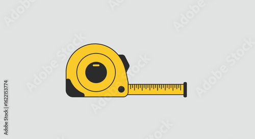 A flat illustration of a yellow and black construction tape measure with its ruler extended.