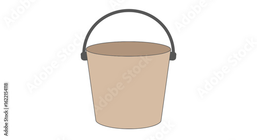 A simple illustration of a light brown bucket with a dark handle, isolated on a white background.