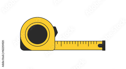 A flat vector icon of a yellow retractable tape measure with the measuring tape partially extended.