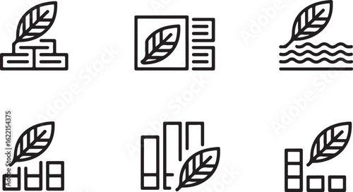 Leaf and Data Vector Icons for Ecology, Science, and Environmental Study