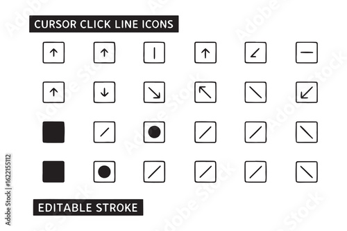 Collection of 40 minimalist line icons representing various cursor types and pointer actions