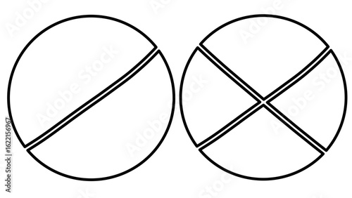 斜線とX字で分割された円形アイコンセット