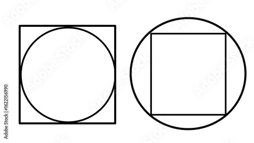 入れ子状に配置された円と四角の幾何学図形