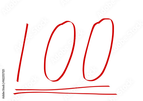 手書き風の赤い数字100に下線