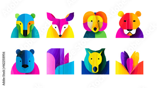 Isolates, vector icons, funny emoticons and animals, 6 pieces, on a white background. Vector illustration, decorative elements for a children's site, landing, notes, web design.