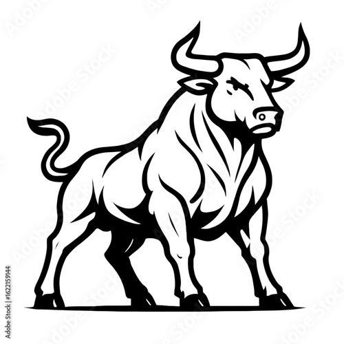 Powerful Aggressive Bull Mascot Logo Design Vector - Strong and Angry Black and White Bull Illustration