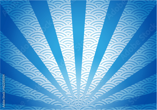 青色の青海波の和柄と集中線の和風素材