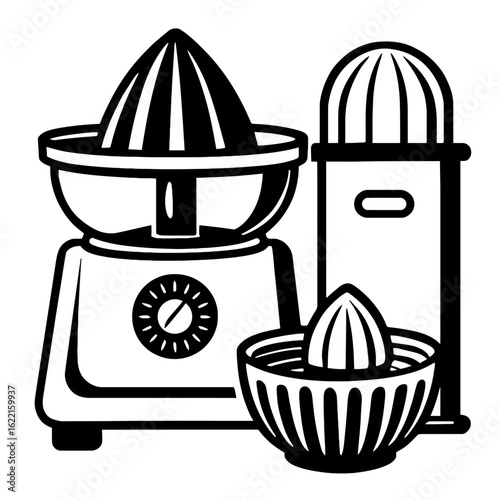 Juicer and Citrus Squeezer Line Art Vector - Kitchen Appliances Illustration