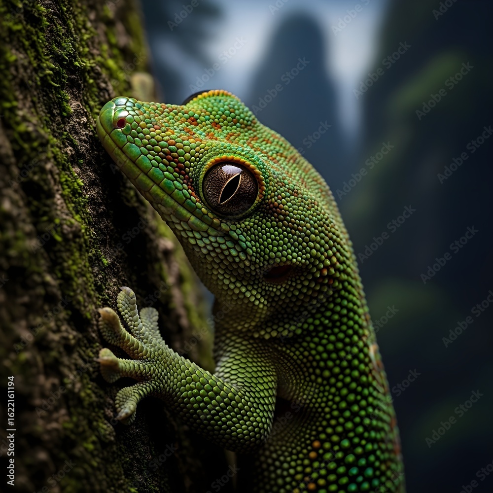 Fototapeta premium green lizard on a tree