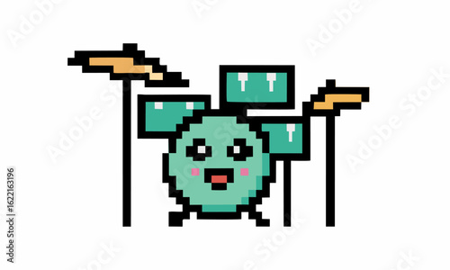 cute Drum cartoon pixel illustration