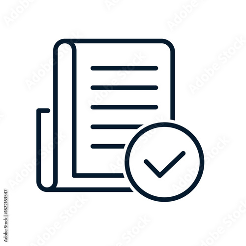Document, check mark. Approved concept. Vector linear icon isolated on white background.