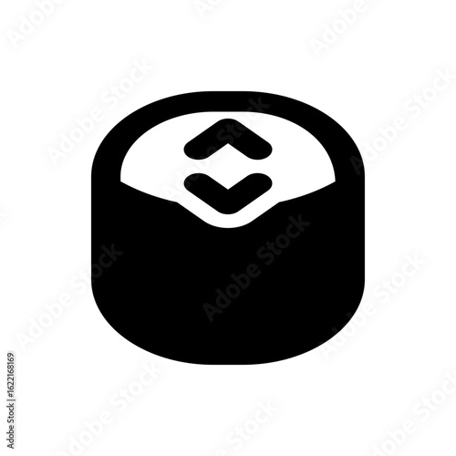 Black and white scroll button with up and down arrows inside a rounded rectangle shape graphic design