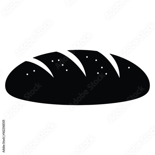 Simple black and white illustration of a loaf of freshly baked bread for design