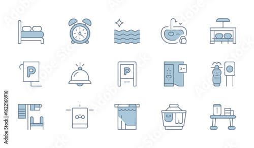 Hotel Amenities Icons Representing Guest Comfort and Services