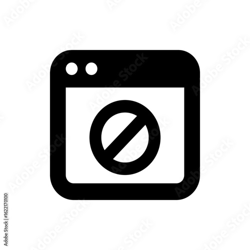 A black square with rounded corners containing two circles and a circle with a line through it icon design