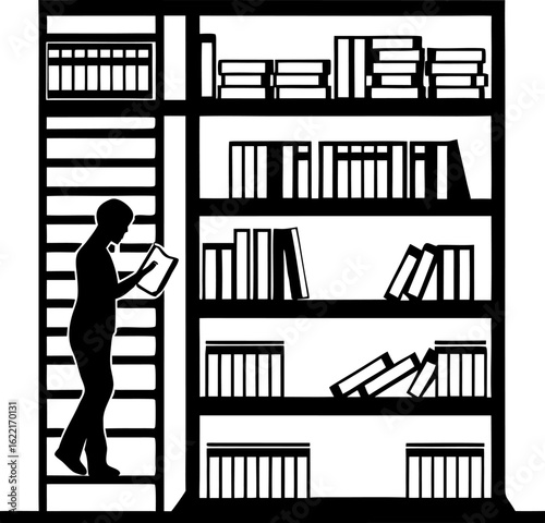 Cozy Library Scene Silhouette with Reader