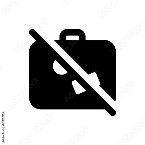 Black suitcase with a handle and a white diagonal line through it indicating restriction or prohibition 100c