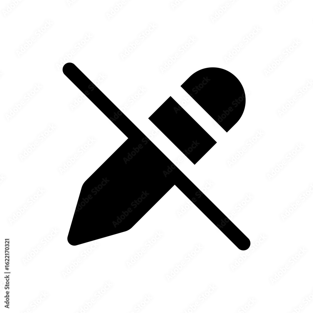 Pencil icon with a diagonal line indicating deletion or prohibition in a simple black and white design style Pencil icon with a diagonal line indicating deletion or prohibition in a simple black and white design style