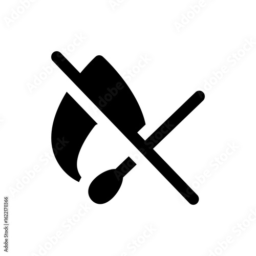 Illustration of a black no flame symbol with a crossed line indicating prohibition and safety measure sign