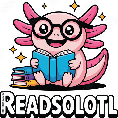 Cute Axolotl Reading T-Shirt Design – Funny Readsolotl SVG PNG for Book Lovers & Kids