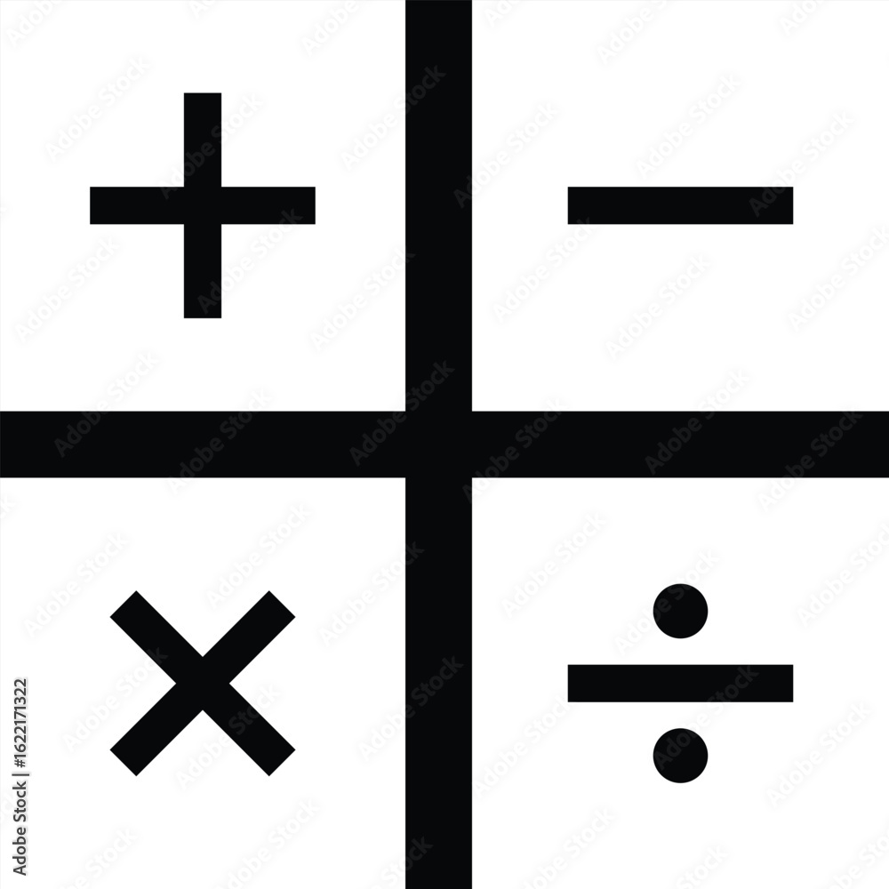 Fototapeta premium Math symbols, divide and multiply, minus and plus. Mathematical Calculator Sign Icon Set including Plus Minus Divide Multiply Symbols. Vector Image. eps 10