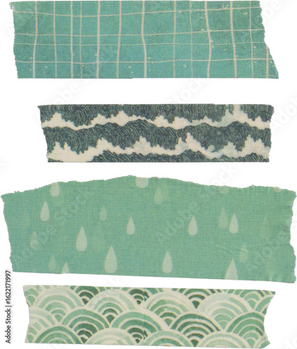 set of printed washi tapes isolated on white background, png