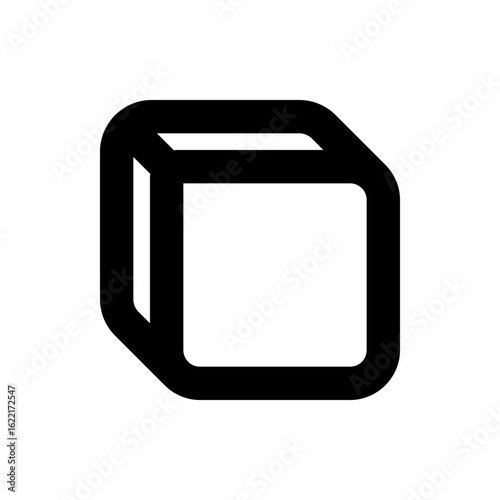 Illustration of a three dimensional cube with rounded edges and thick black outlines on a white background