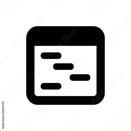 Black square with rounded corners containing four horizontal dashes arranged in a descending diagonal line