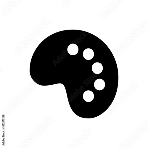 Illustration of a black artist palette with six white circles arranged along the right side edge shape