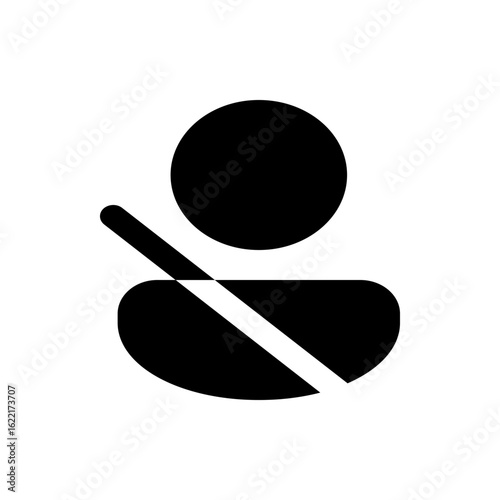 Person icon with a line through it representing user disabled or account deactivated in black and white