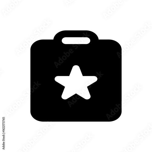 Black tag with rounded corners and a hole at the top featuring a white star in the center area of it