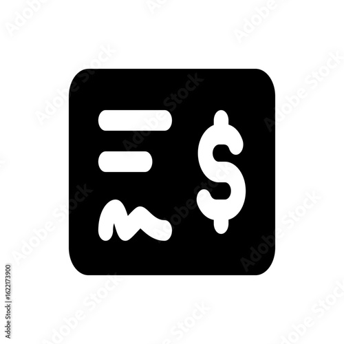Illustration of a black card with rounded corners displaying a dollar sign and signature lines symbol 100